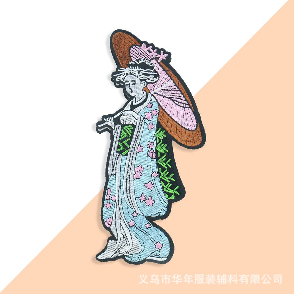 Character embroidery woman cloth sticker large kimono geisha embroidery clothing accessories DIY Patches sticker