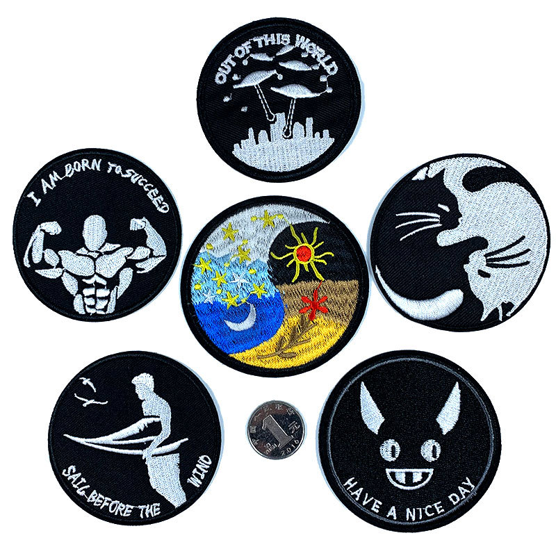 round embroidery cloth sticker cartoon English embroidery clothing accessories DIY Patches