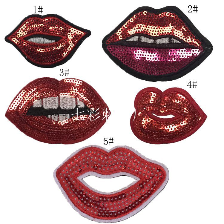 bead embroidery sequin embroidery lips embroidery cloth sticker clothing accessories decorative sticker ironing sticker