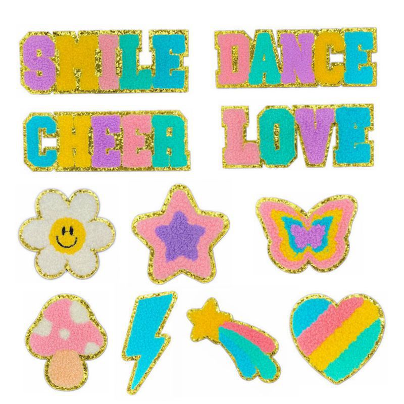 Glitter English Alphabet Stars Love Lightning Mushroom Flowers Luggage Clothes Cloth