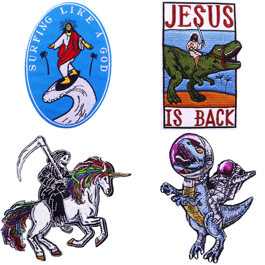 creative skateboard reaper embroidery cloth sticker embroidery DIY dinosaur belt hole Patches sticker