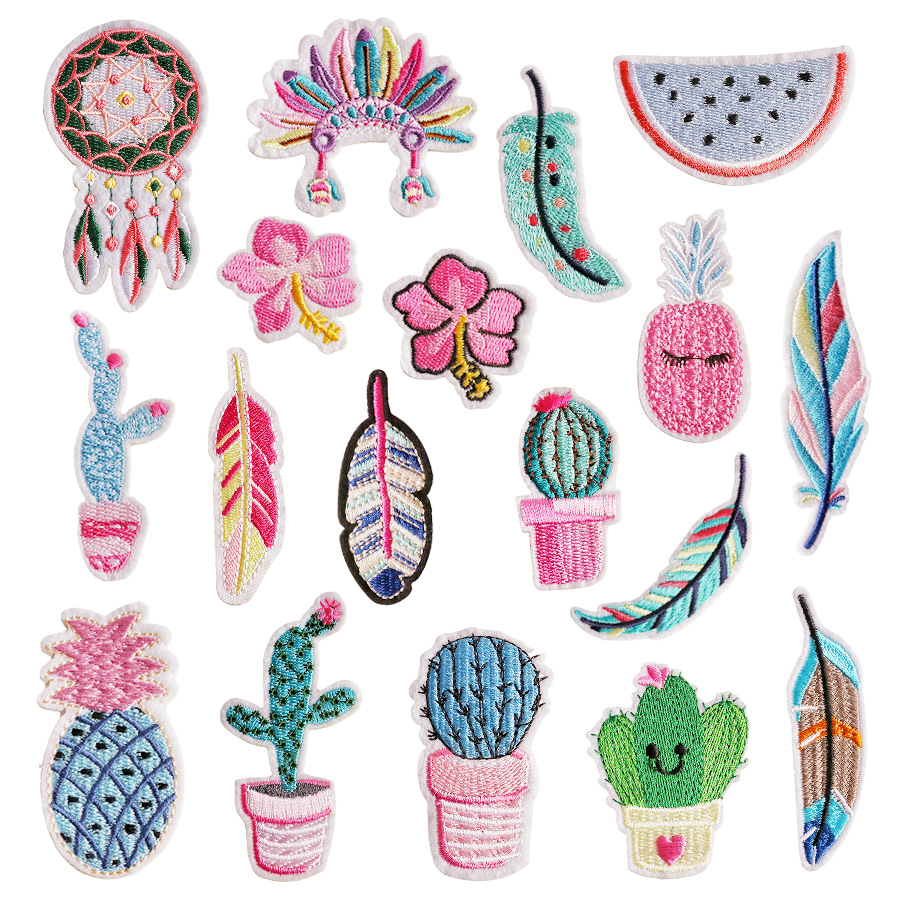 cactus pineapple feather embroidery cloth sticker clothing bag sticker
