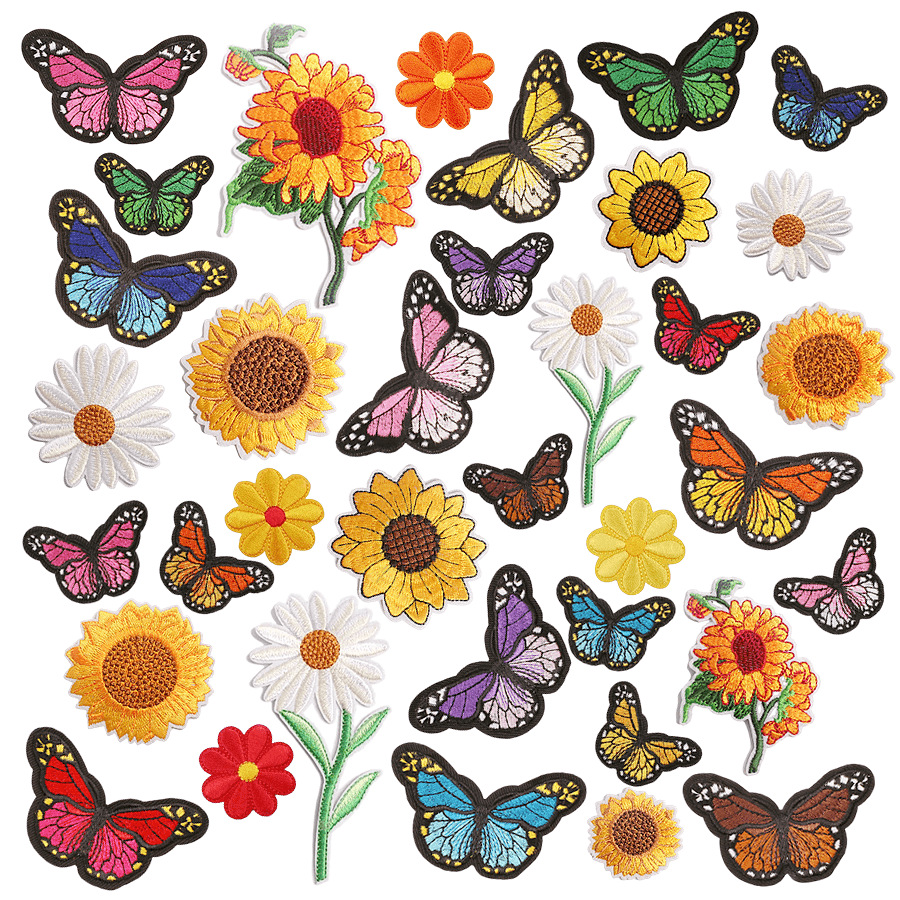 butterfly flower embroidery cloth sticker sunflower embroidery white clothingPatches sticker