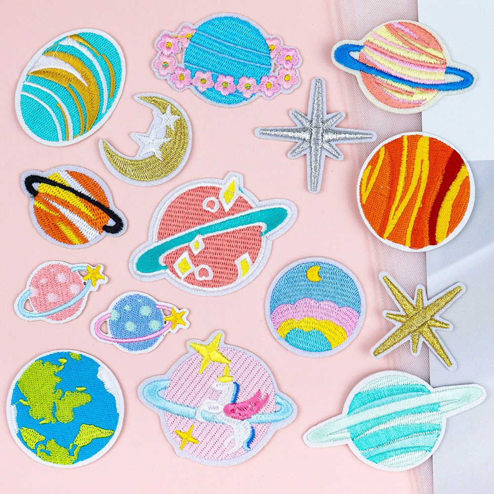 Earth Star Moon North Star Ball Embroidery Cloth Sticker No Seam Jacket T-Shirt Patches Sticker Hole Sticker 1