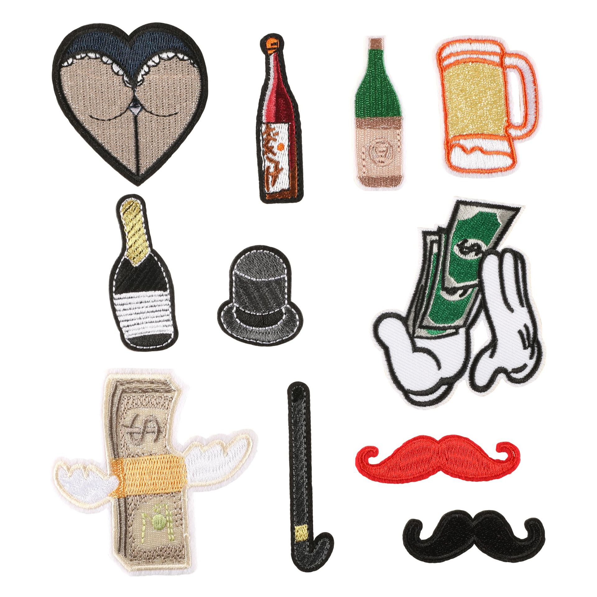 embroidery label wine bottle beard cloth label embroidery sticker clothing accessories DIY Patches sticker cloth sticker