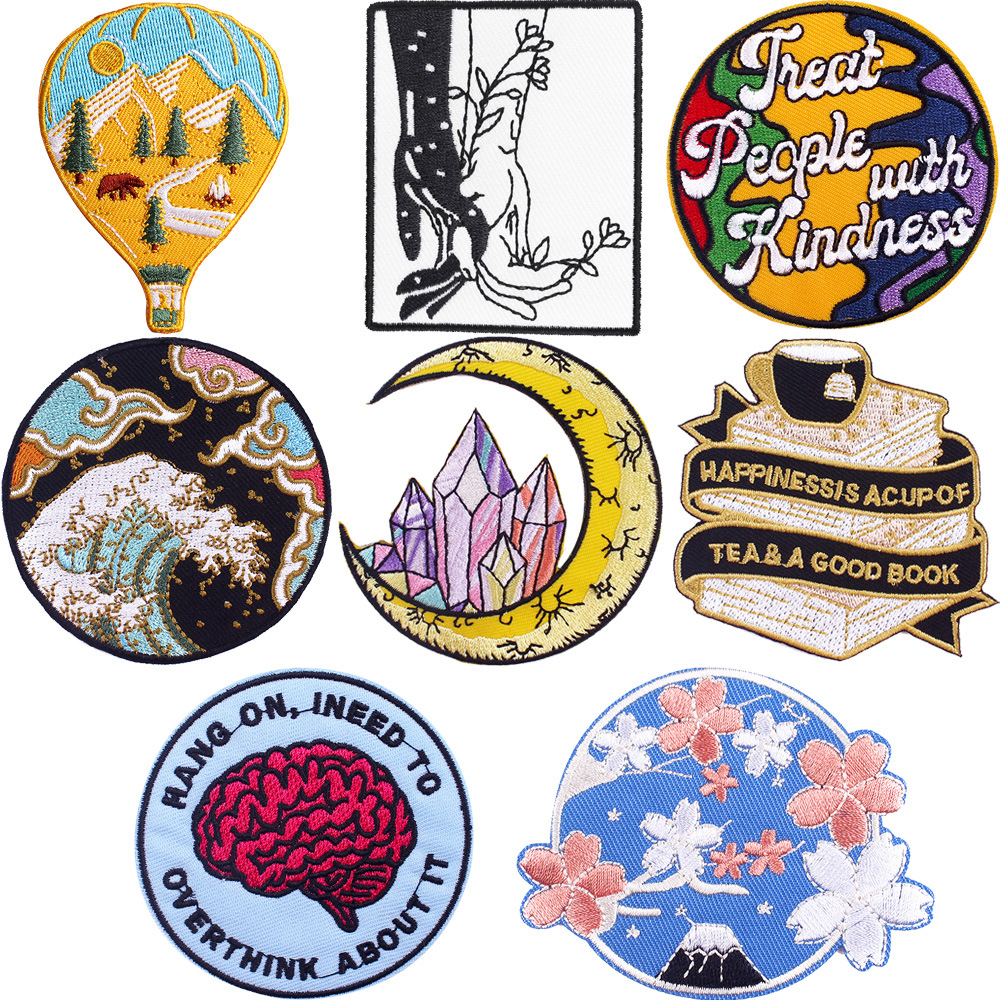 moon gem embroidery cloth sticker T-shirt DIY cherry blossom Patches washable printing