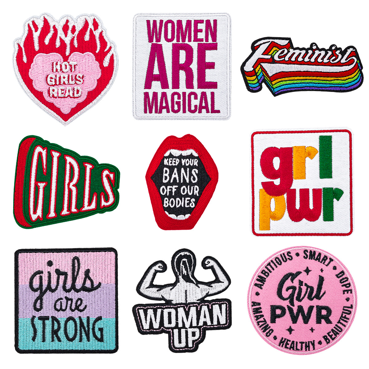 power girl text cloth sticker embroidery label rectangular embroidery sticker clothing hat Patches sticker