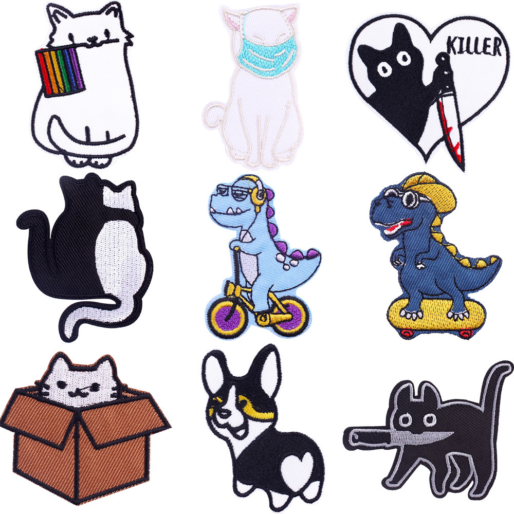Cartoon dinosaur embroidery cloth sticker DIY hat sock clothing hole Patches sticker creative cat