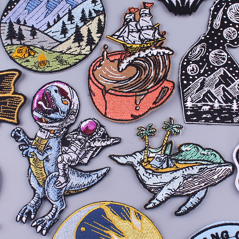 dinosaur embroidery cloth sticker DIY universe planet Patches sticker T-shirt embroidery printing sticker