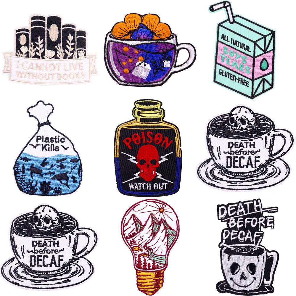 coffee cup DIY jacket man Patches sticker light bulb skullembroidery