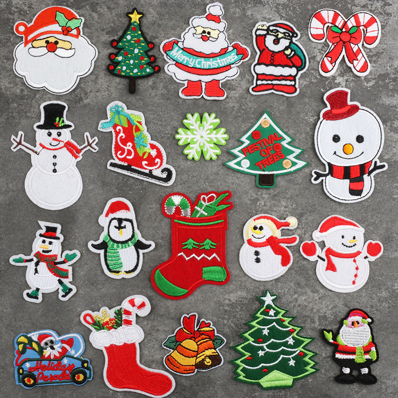cartoon Christmas snowflake embroidery cloth sticker Santa snowman series Patches sticker voltage ironing label