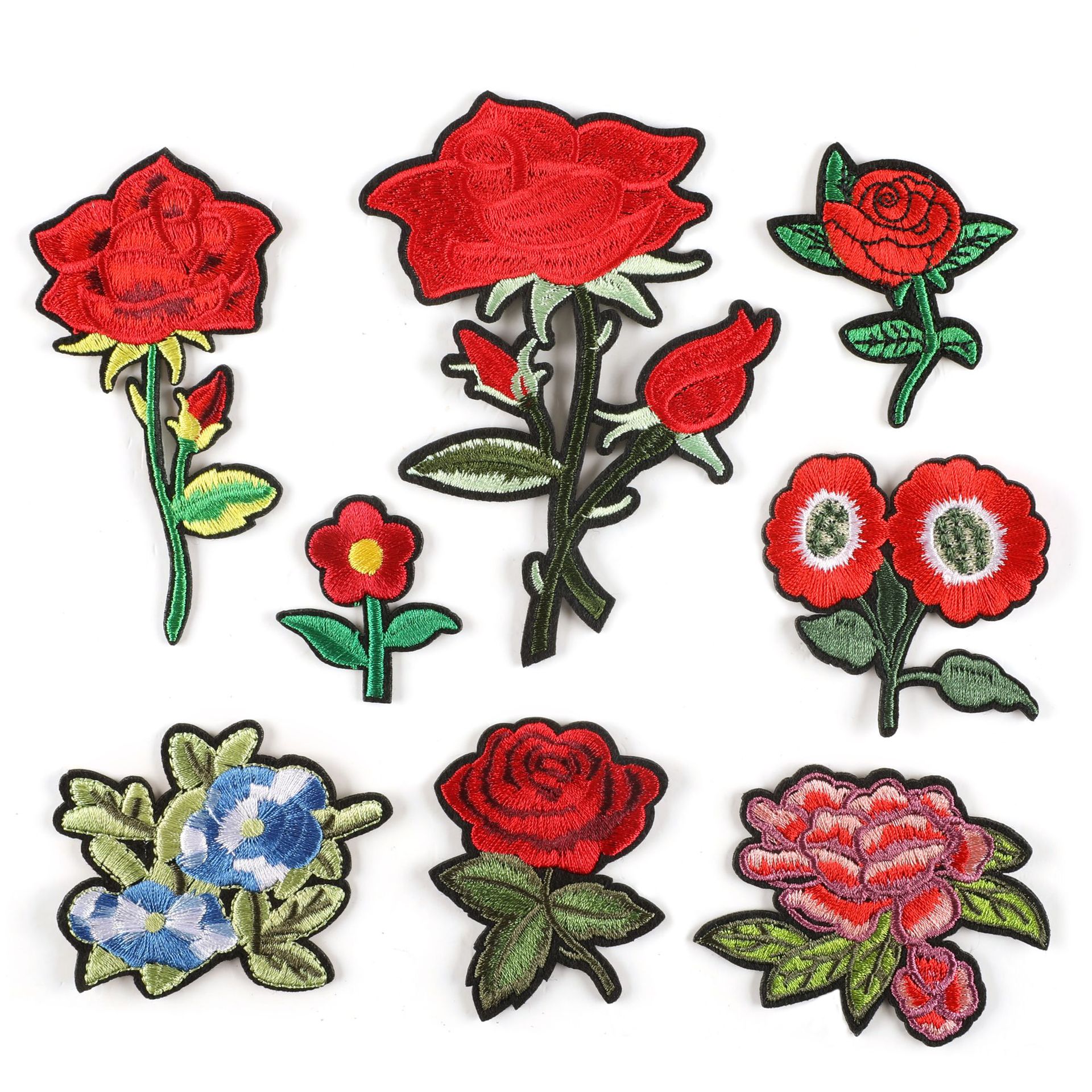 embroidery label rose cloth label DIY Patches sticker shoe and hat clothing accessories embroidery cloth sticker