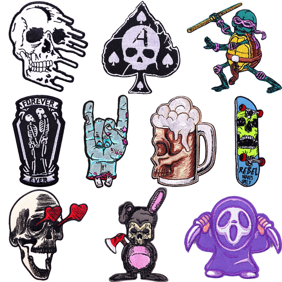skeleton embroidery label beer Patches sticker clothing accessories embroidery cloth sticker