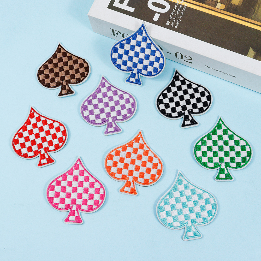 checkerboard spade embroidery cloth sticker decoration hat bag DIY Patches Patches 1