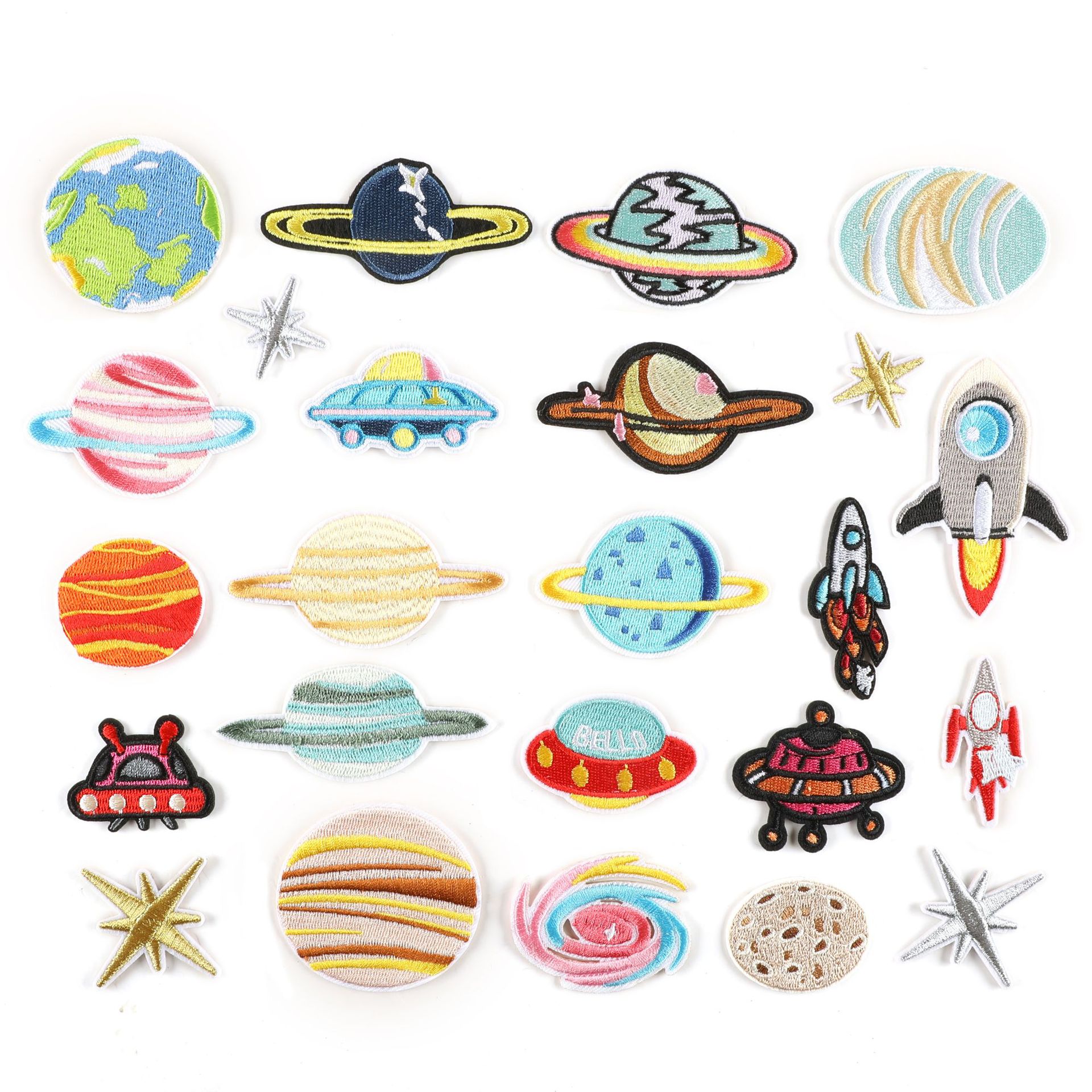 Embroidery Label Cloth Sticker Badge DIY Patches Clothing Accessories Cartoon Badge Planet Rocket Embroidery Sticker