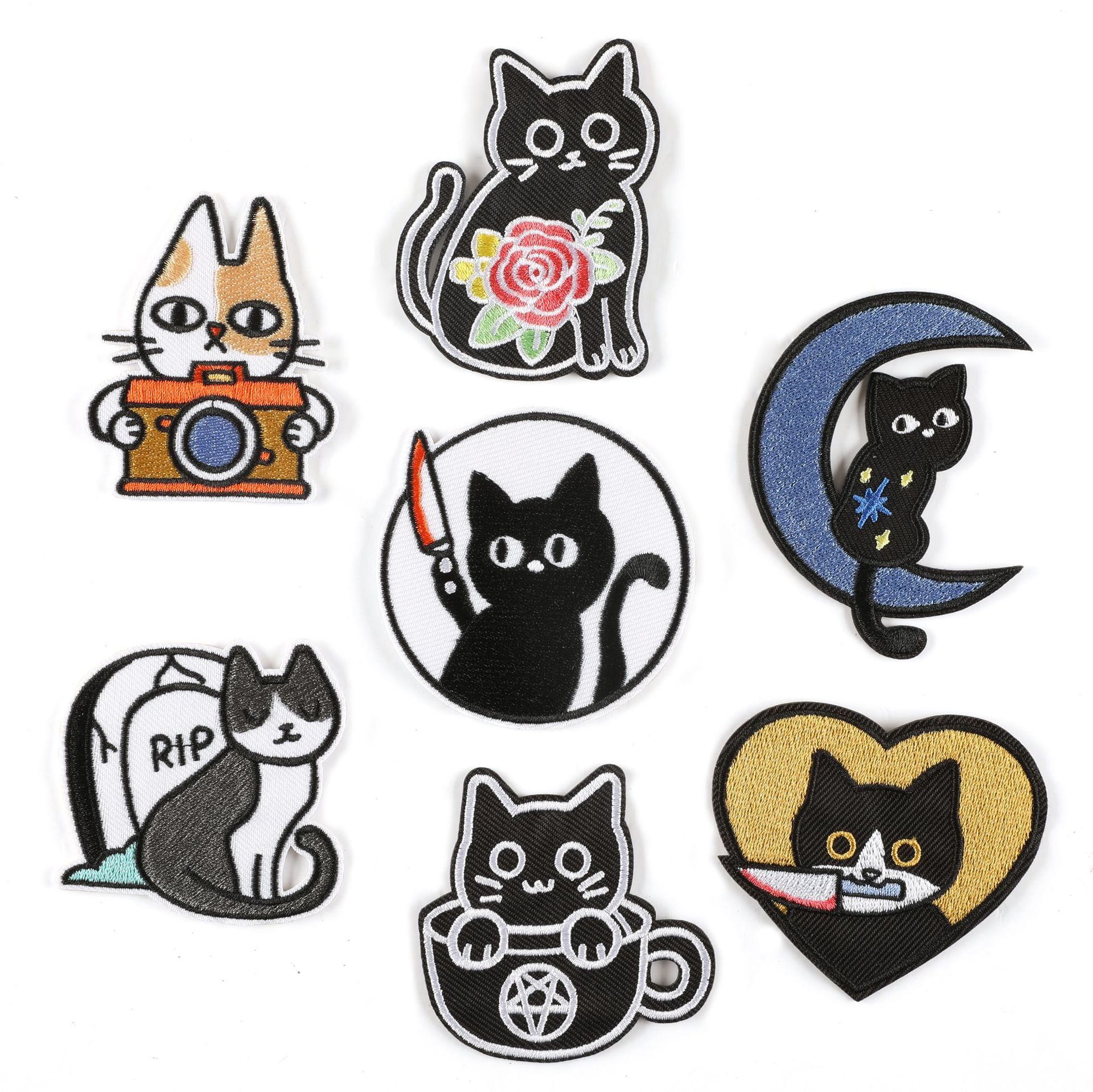 Clothing accessories embroidery stickers cartoon kitten cute Patches stickers shoes cloth label seal iron on patches