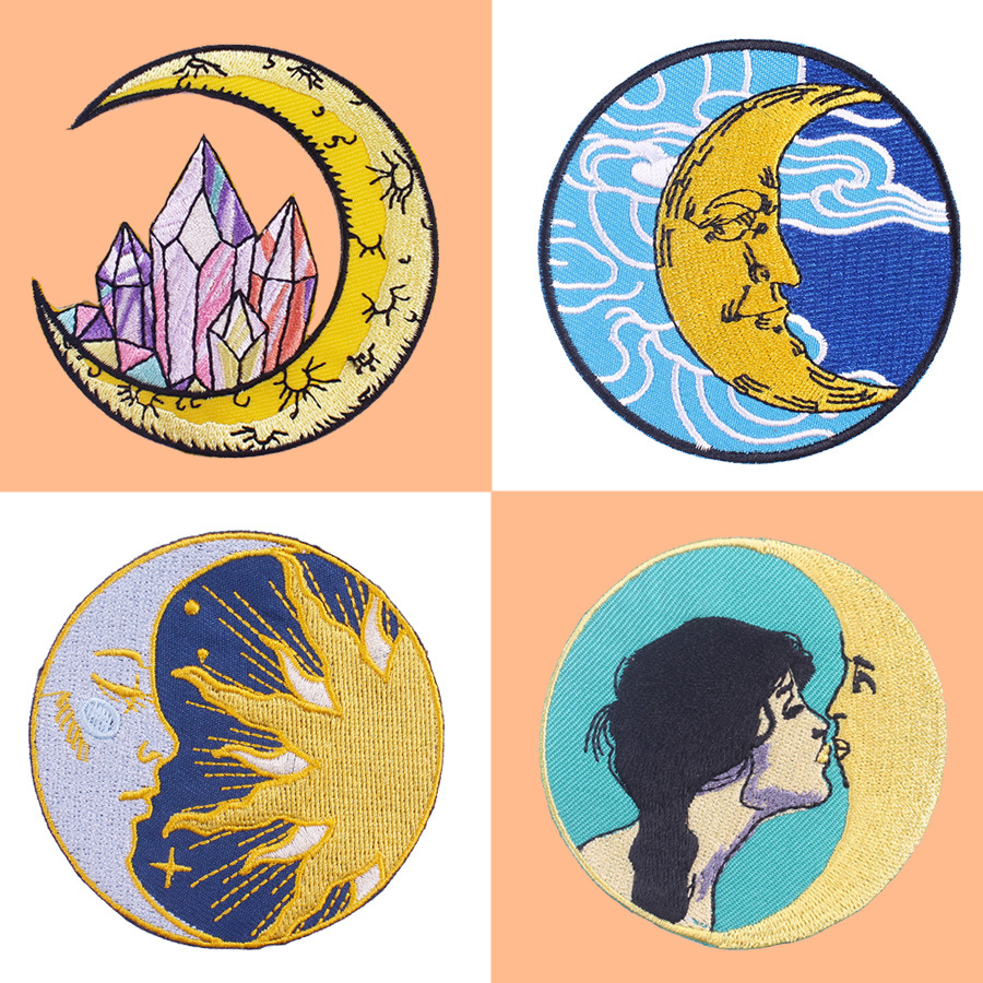 cartoon moon embroidery cloth sticker embroidery sticker clothing clothes printing sticker