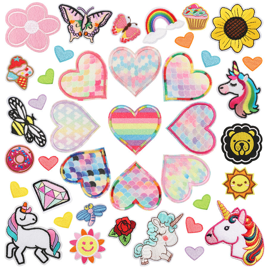 glitter love unicorn embroidery Patches sticker embroidery seal clothing accessories cloth sticker