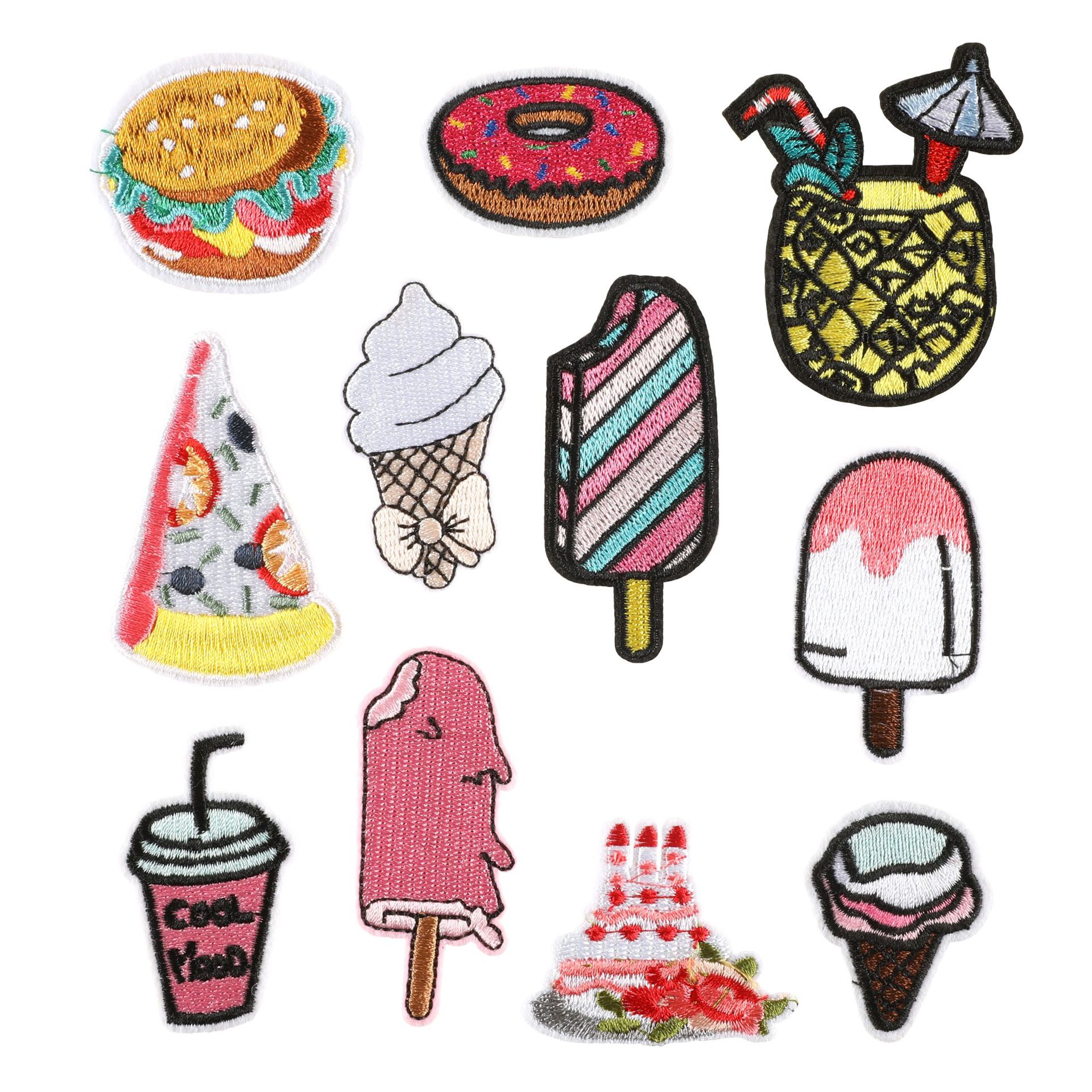 Embroidery Cloth Sticker Hamburger Ice Cream Patches StickerCute Clothing Sticker Accessories Cloth Sticker