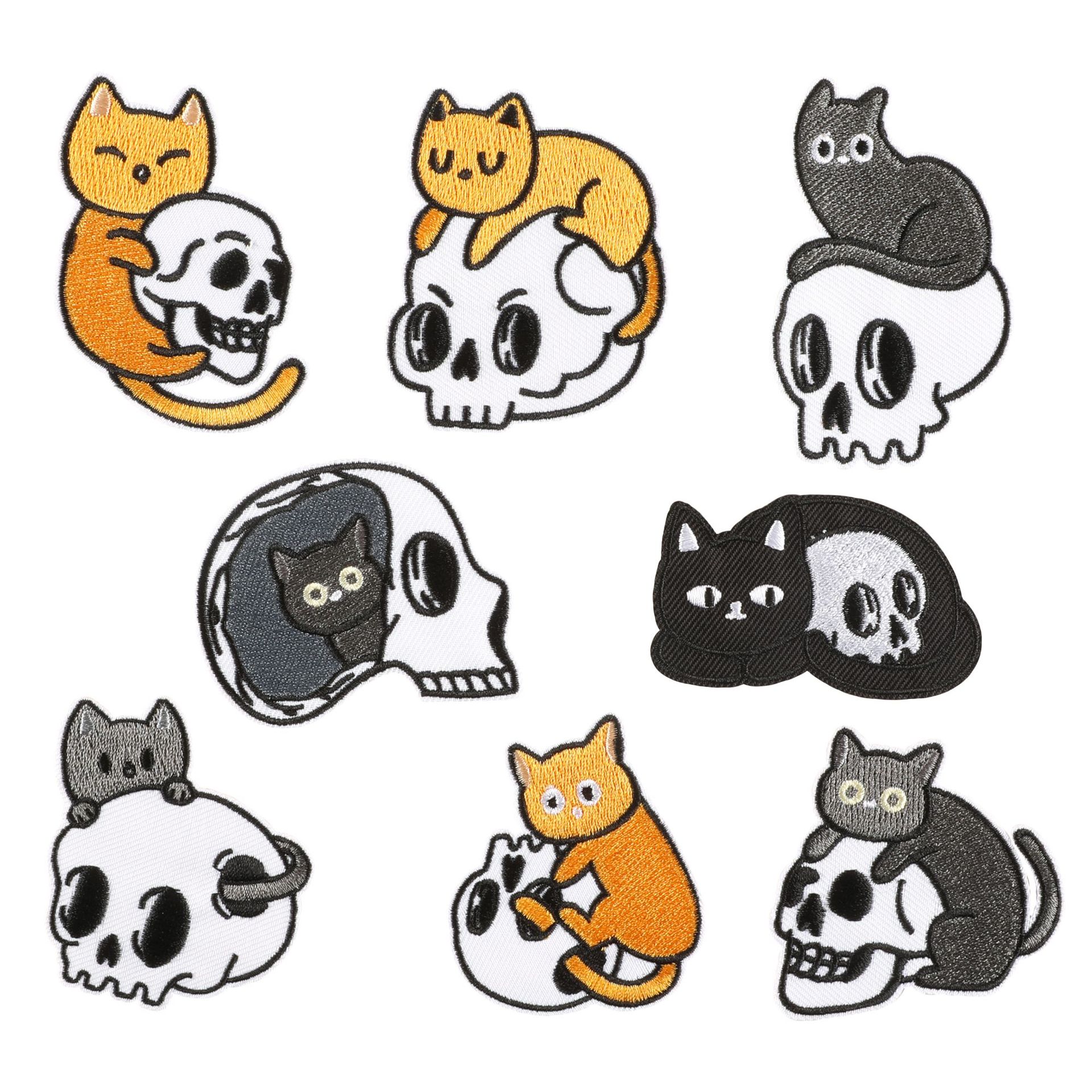 embroidery label embroidery sticker cartoon skull cat clothing accessories DIY hand account Patches cloth sticker