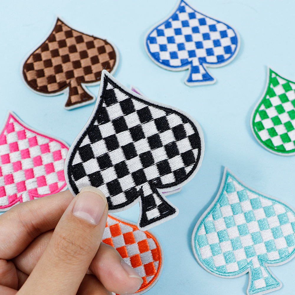 square spade checkerboard embroidery sticker cloth sticker Patches sticker large bag sticker cloth embroidery sticker