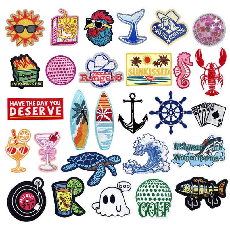 summer beach Patches sticker golf embroidery cartoon clothing DIY ironing cloth sticker