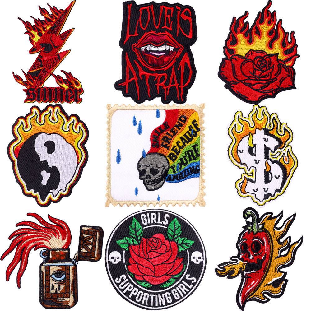 flame rose embroidery cloth sticker embroidery DIY clothing accessories skull embroidery cloth sticker