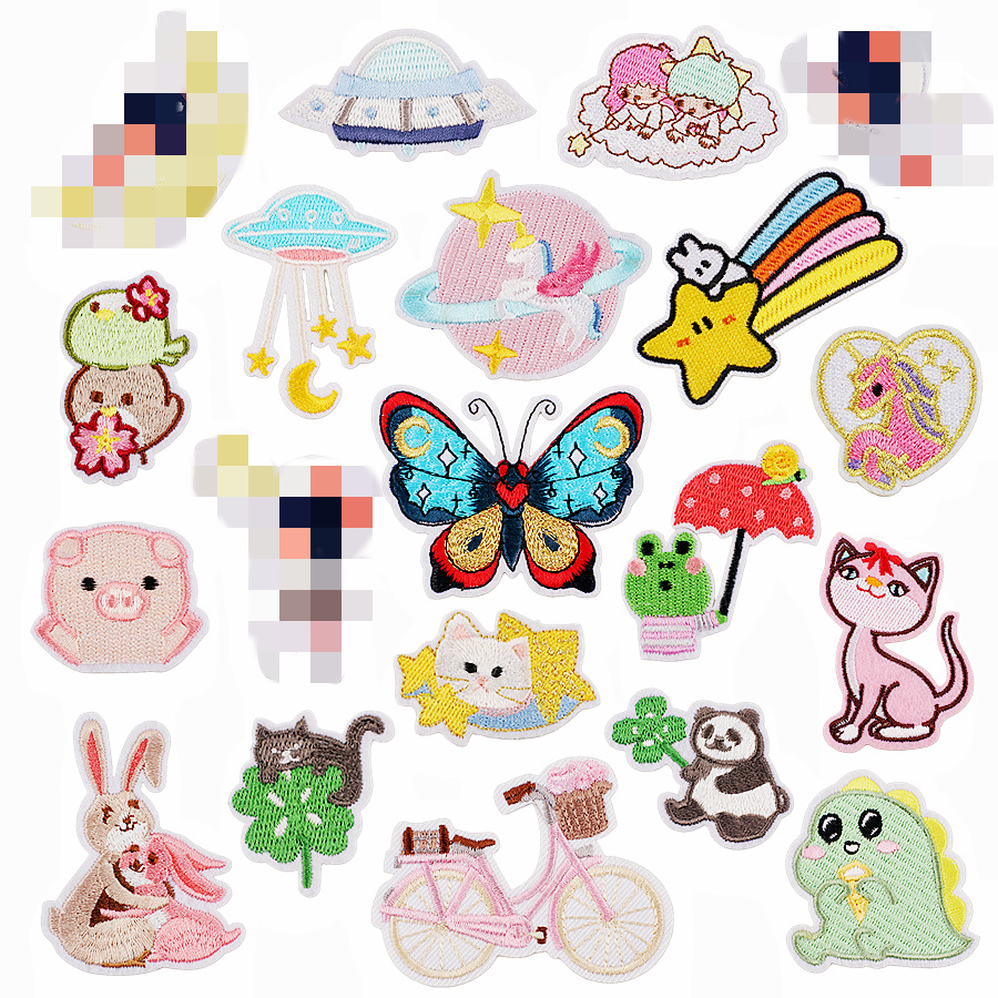 animal embroidery cloth sticker pink cartoon bicycle Patches sticker embroidery