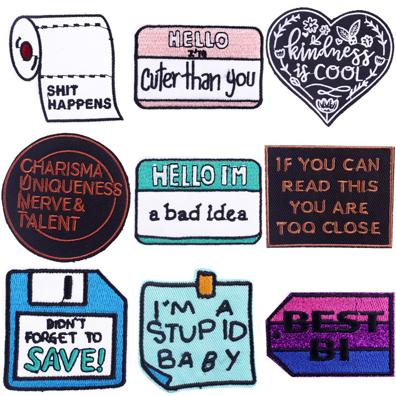 Cartoon Alphabet Cloth Sticker Embroidery Celebrity Quotes Embroidery Cloth Sticker DIY Jacket Hole Patches Sticker