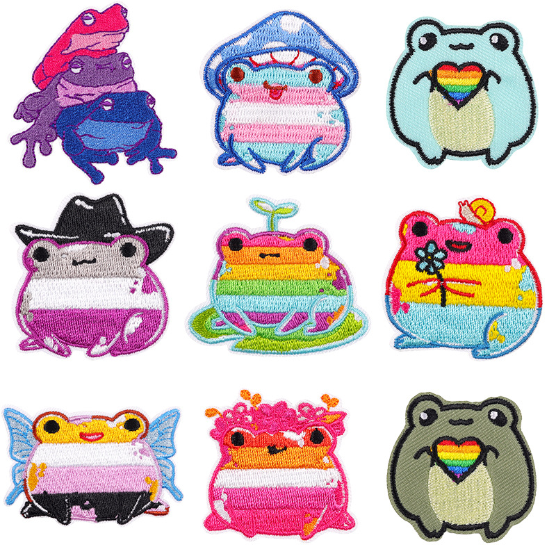 cartoon frog embroidery cloth sticker DIY rainlove interslogan hole patch
