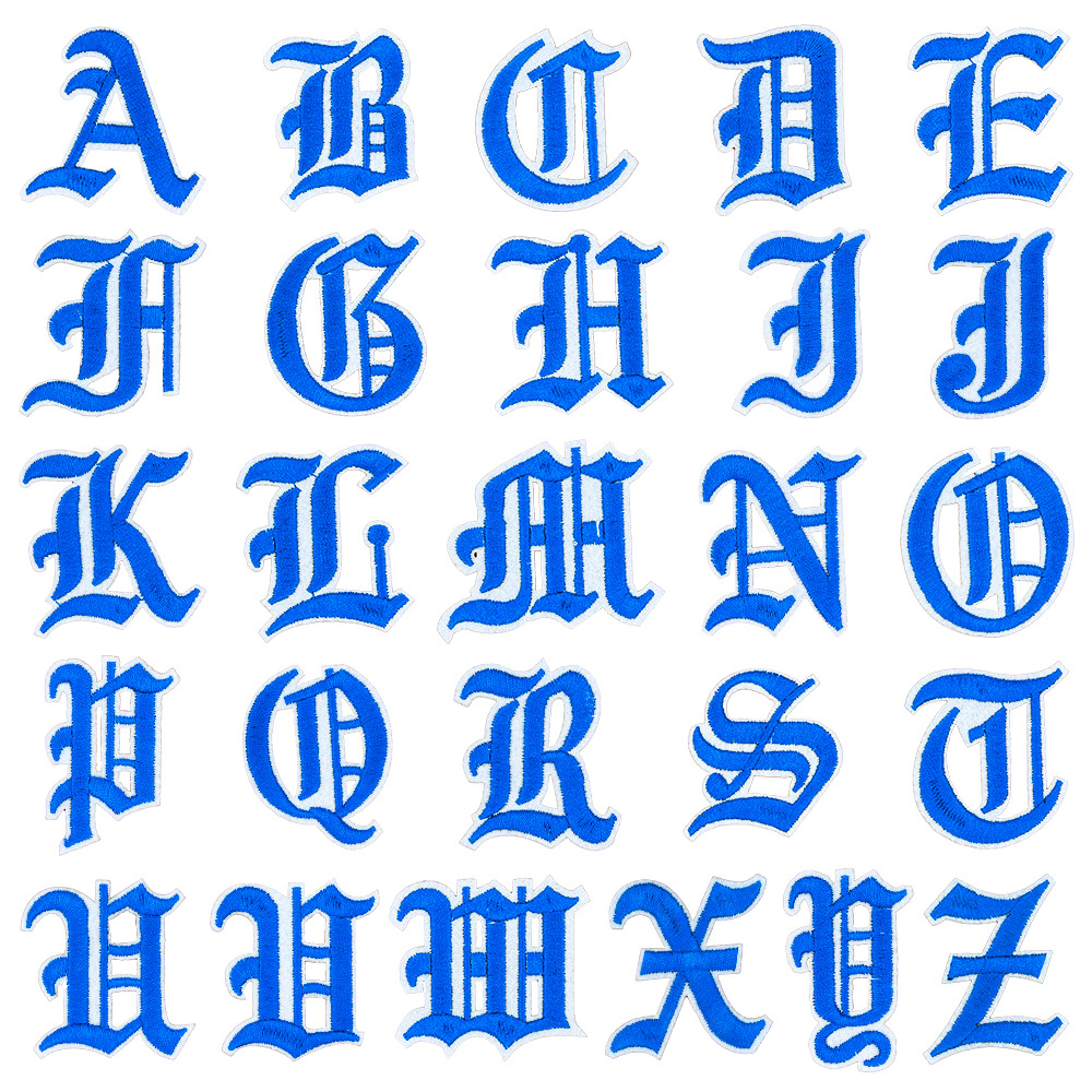 blue English letter embroidery sticker Patches sticker clothing accessories embroidery cloth sticker