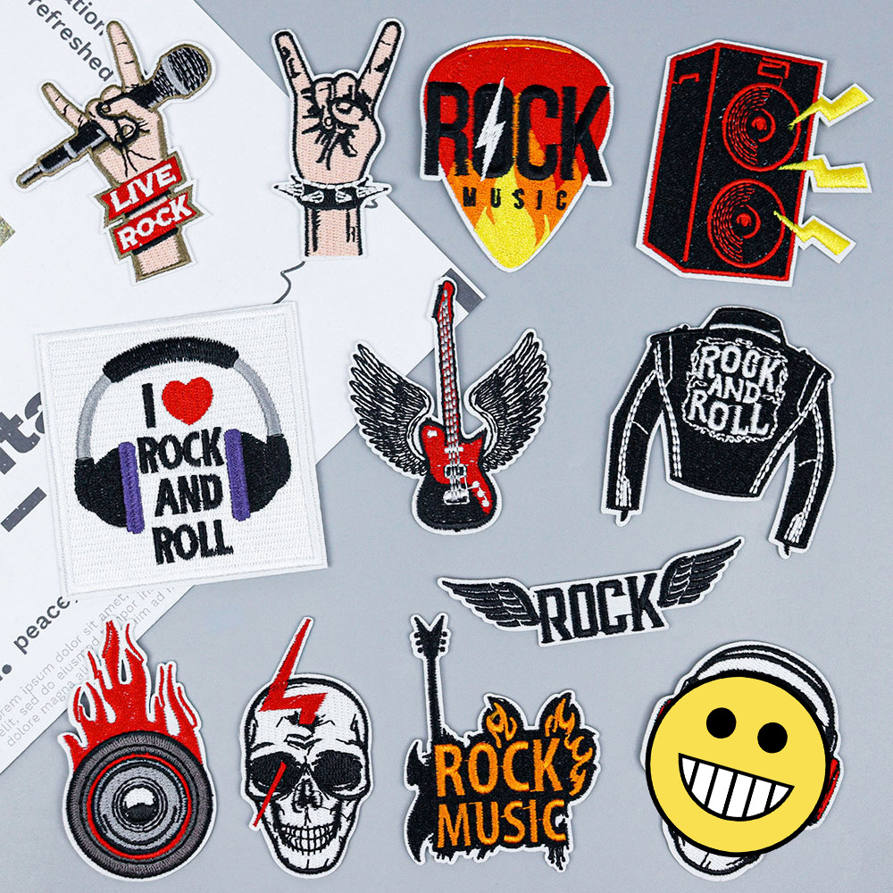 rock cloth sticker large ghost head guitar earphones ROCK cloth sticker clothing hat bag
