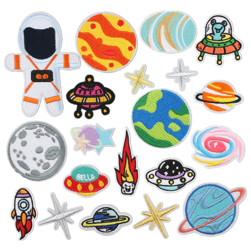 Planet Embroidery Cloth Sticker Earth Rocket Bag Decoration Ironing Patches Sticker