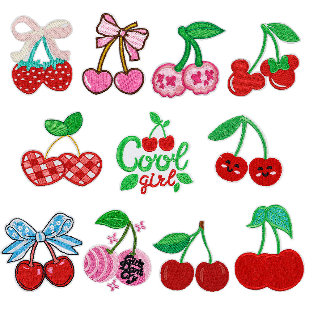 cherry embroidery cloth sticker girls jacket Patches sticker hole sticker large embroidery sticker