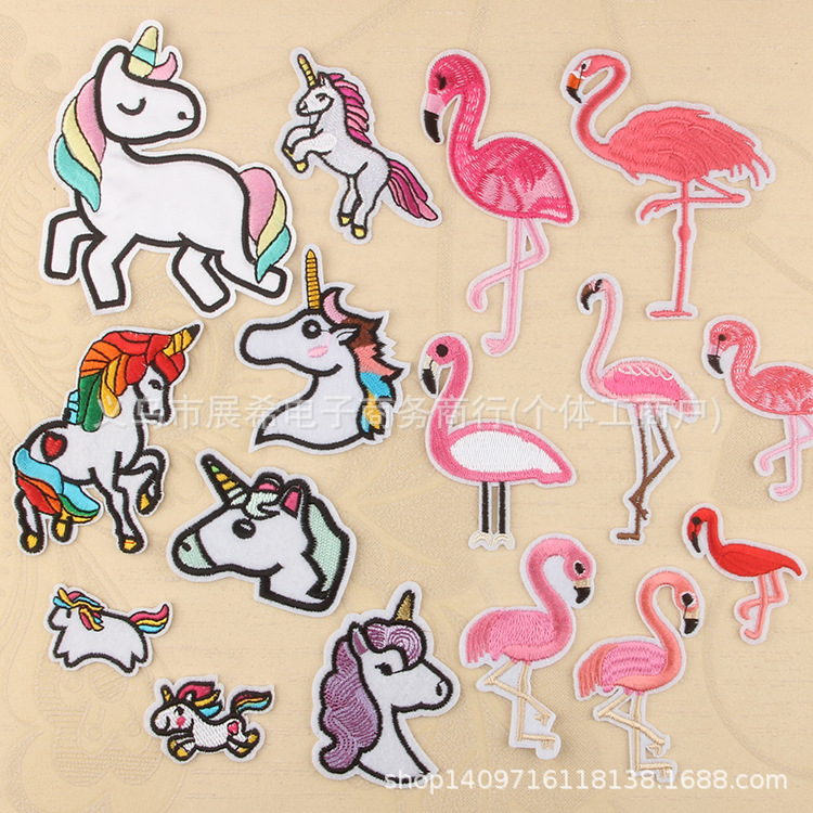 Cloth sticker embroidery clothing accessories Patches sticker flamingo unicorn Patches cloth sticker