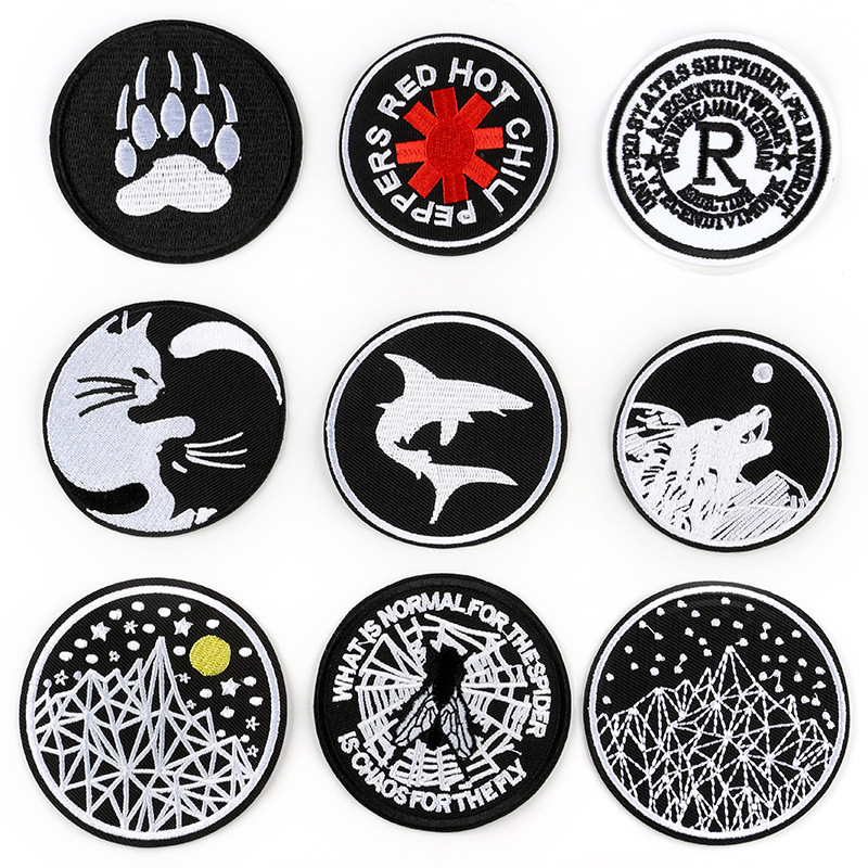 Embroidery Label Black and White Round Badge Clothing Accessories Adhesive Patches Sticker Accessories Pocket Badge Embroidery Cloth Sticker