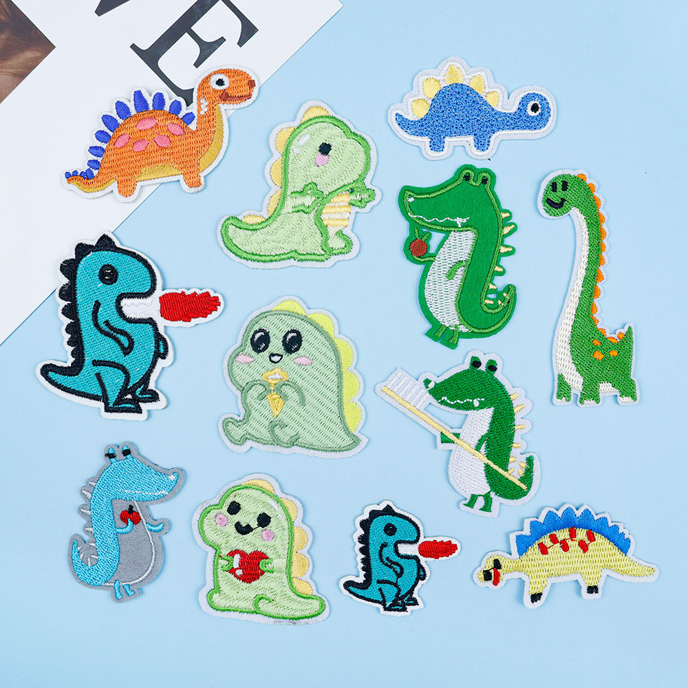 Cartoon dinosaur cloth sticker cute embroidery sticker clothing accessories Patches sticker embroidery sticker self-adhesive and washable.