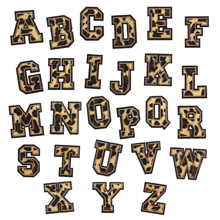 leopard print flannel English letter embroidery cloth sticker blackembroidery Patches sticker clothing accessories embroidery sticker