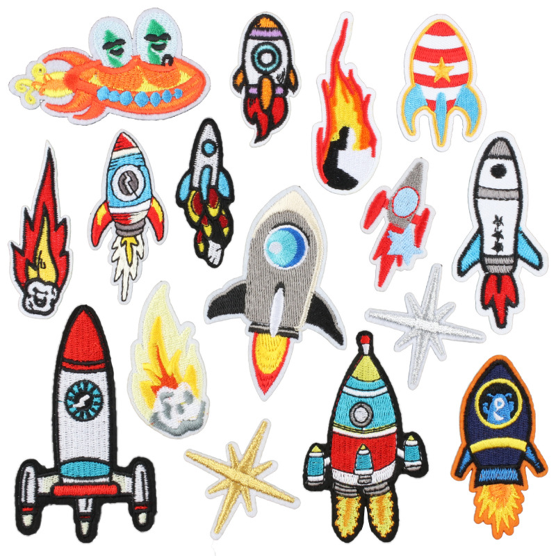 flying rocket embroidery cloth sticker fireball embroidery can be ironed and sewn polyester thread Patches sticker