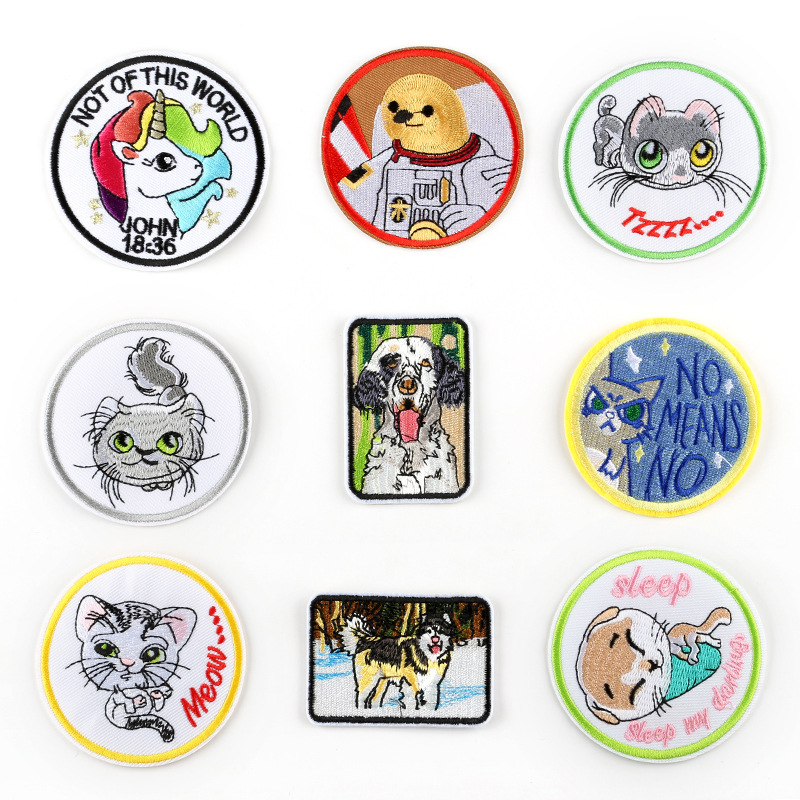 Round DIY Patches Cartoon Animal Clothing Accessories Luggage Decoration Accessories Embroidery Cloth Label Seal Embroidery Cloth Sticker