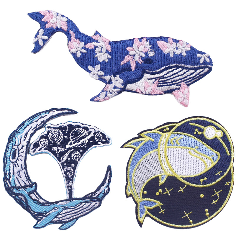 cartoon whale embroidery Patches his embroidery clothing accessories DIY adhesive embroidery cloth sticker