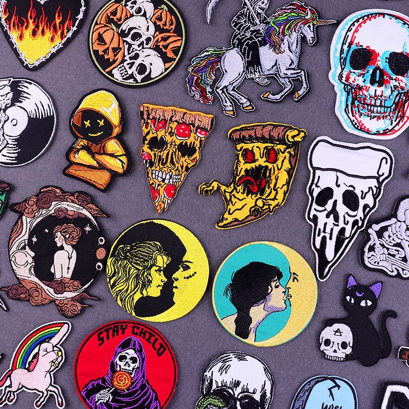creative pizza embroidery cloth sticker DIY moon girl Patches sticker adhesive Patches skull