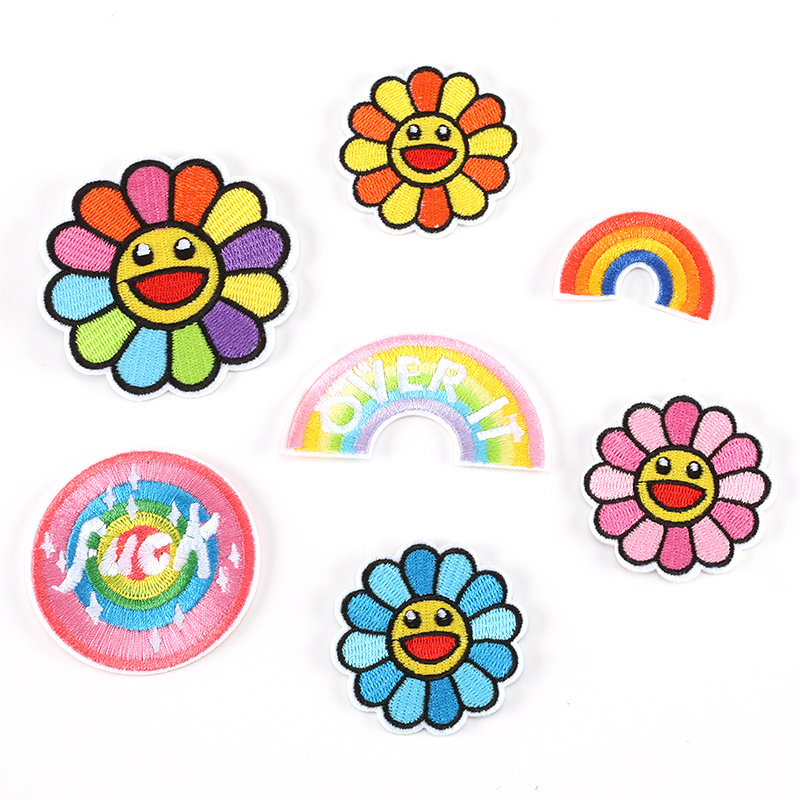 Embroidery label hand account DIY clothing accessories Patches sticker rainsun flower badge embroidery sticker self-adhesive cloth sticker