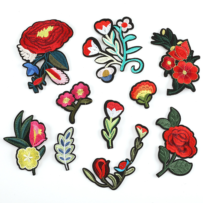 Embroidery Label Embroidery Decal Rose Fabric Label Accessories Hat Badge Adhesive DIY Patches Cloth Sticker