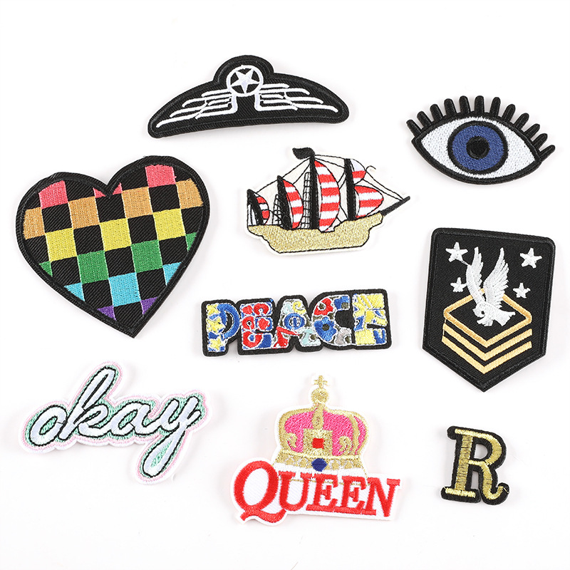 love badge eye Patches sticker clothing accessories crown letter embroidery cloth label cloth sticker