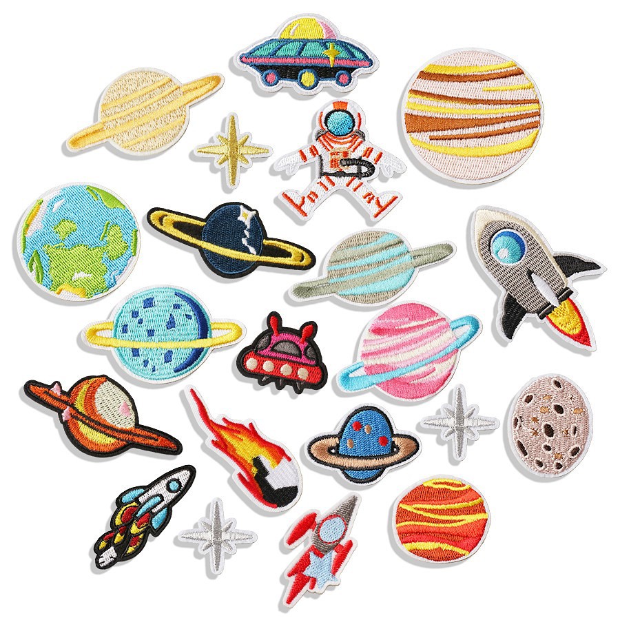embroidery label cartoon embroidery sticker clothing accessories cloth sticker planet rocket Patches sticker