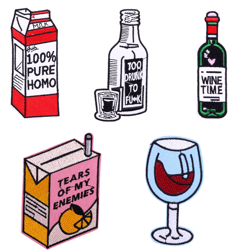 cartoon wine bottle cloth sticker DIY creative ironable embroidery cloth sticker