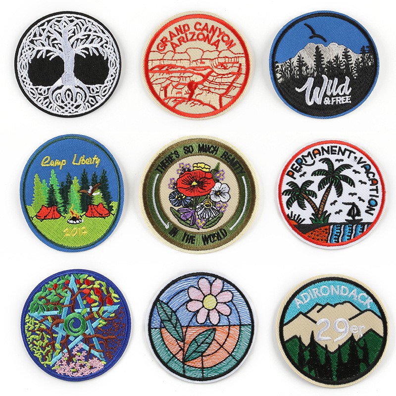 embroidery Badge Round Badge Glue Patches Shoes Hats Luggage Clothing Accessories Embroidery Cloth Sticker