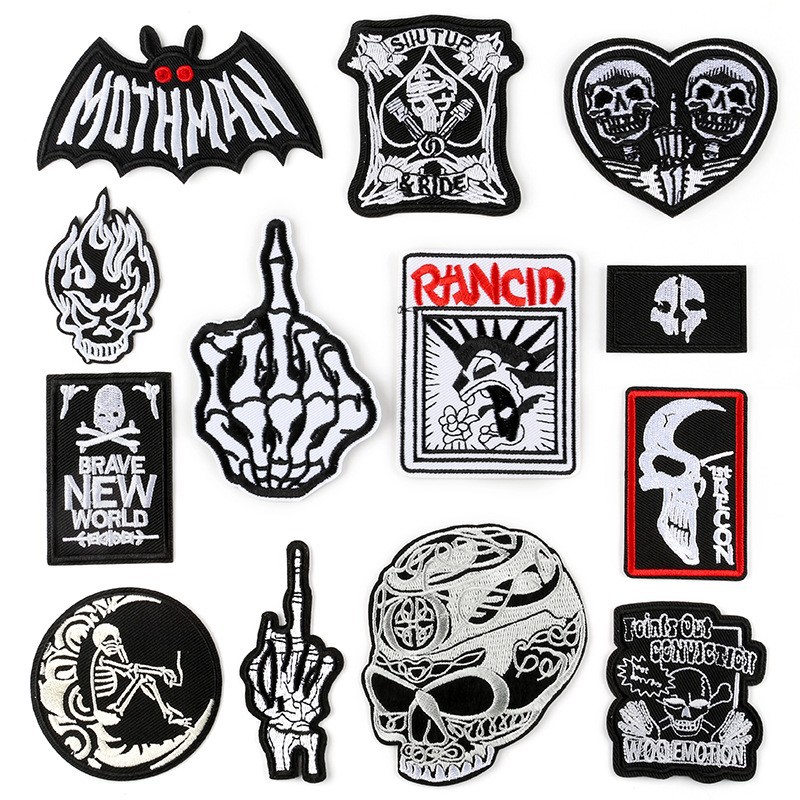 Skull Letter Patches Embroidery Label Badge Clothing Accessories Cloth Label Embroidery Cloth Sticker