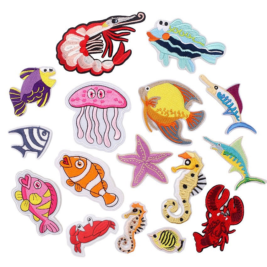 fish and shrimp embroidery cloth sticker Patches sticker clothing accessories embroidery sticker